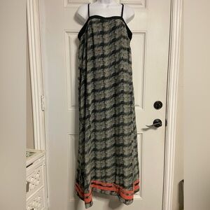 T28- TCEC Black Abstract Square Neck Maxi Spaghetti Dress